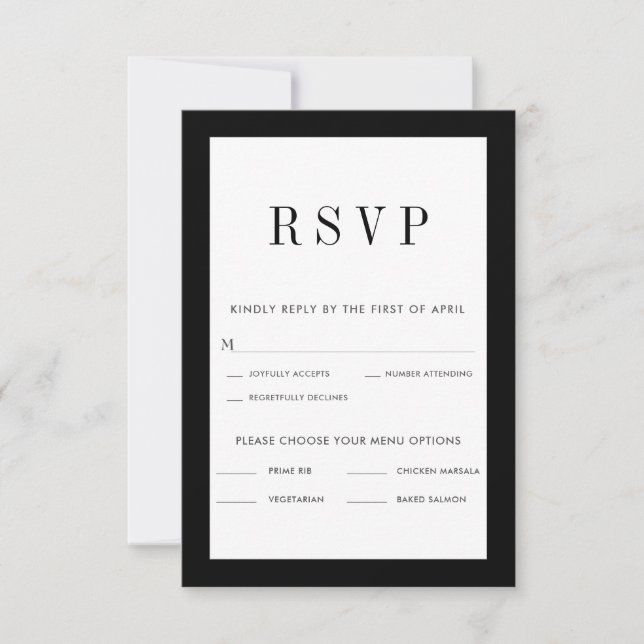 Classic Black Border RSVP Card with Menu Choices (Front)