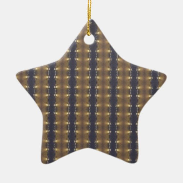 Classic Black Brown Gold Stripes and Squares Ceramic Ornament (Front)
