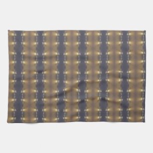 Classic Black Brown Gold Stripes and Squares Kitchen Towel