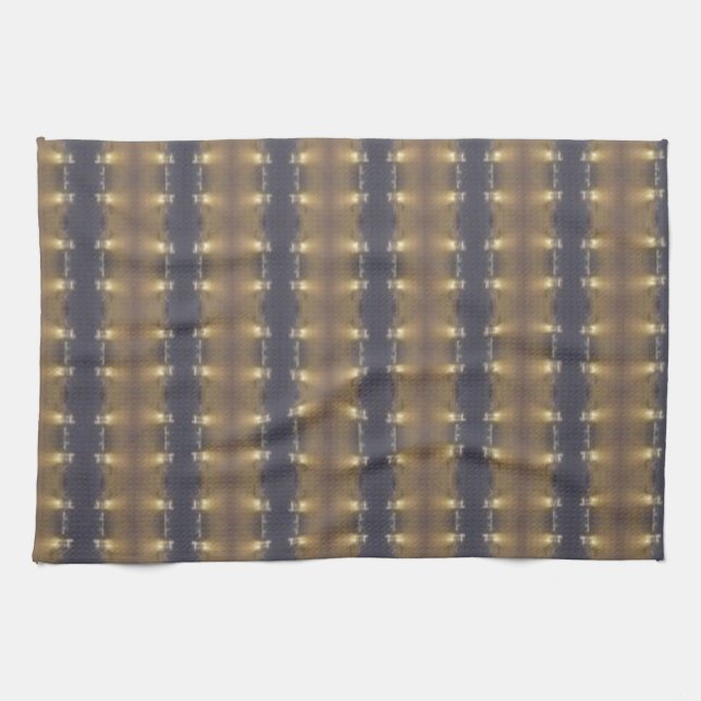 Classic Black Brown Gold Stripes and Squares Kitchen Towel (Horizontal)