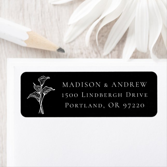 Classic Black Calla Lily Wedding Return Address (Insitu)