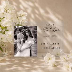 Classic Black Calligraphy Photo Save The Date Acrylic Invitations