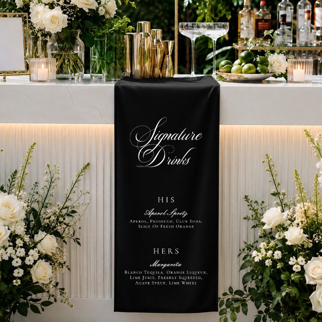 Classic Black Calligraphy Signature Drinks Menu Banner (Creator Uploaded)