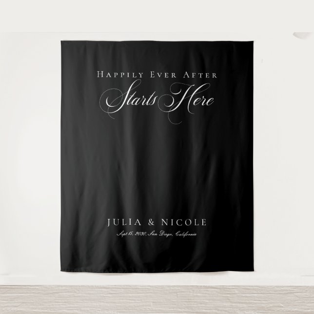 Classic Black Calligraphy Wedding Backdrops Banner Tapestry (Front)