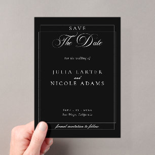 Classic Black Calligraphy Wedding Save The Date Acrylic Invitations