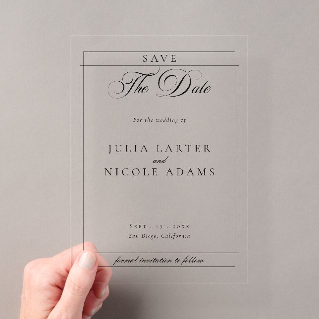 Classic Black Calligraphy Wedding Save The Date Acrylic Invitations (Insitu (Handheld))