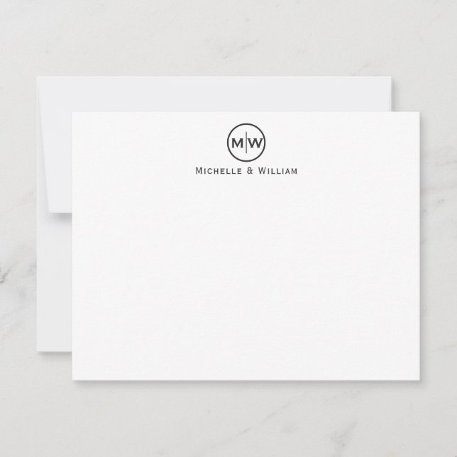 Classic Black Circle Two Monogram Initial Couples Card (Front)