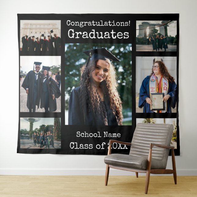 Classic Black Congratulations Graduates Photo Tapestry (In Situ (Horizontal))