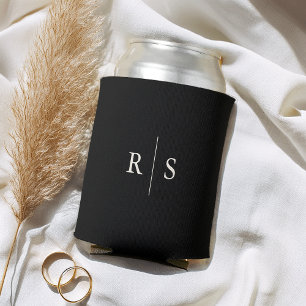 Classic Black & Ecru Monogram Wedding Can Cooler
