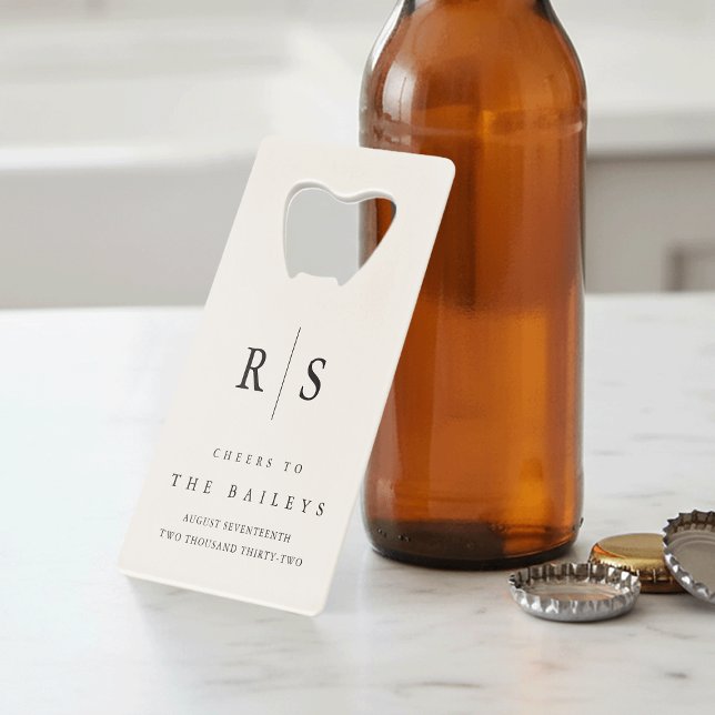 Classic Black & Ecru Monogram Wedding Credit Card Bottle Opener (Creator Uploaded)