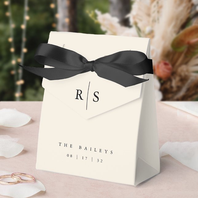 Classic Black & Ecru Monogram Wedding Favor Box (Creator Uploaded)
