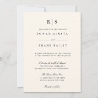 Classic Black & Ecru Monogram Wedding Invitation