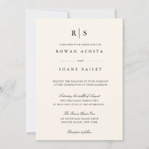 Classic Black & Ecru Monogram Wedding Invitation
