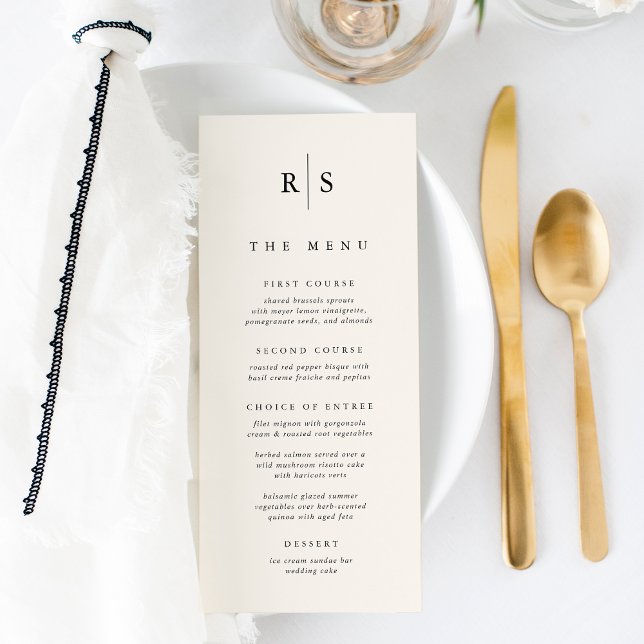 Classic Black & Ecru Monogram Wedding Menu (Creator Uploaded)