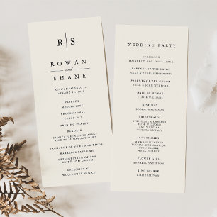 Classic Black & Ecru Monogram Wedding Program