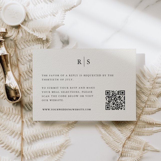 Classic Black & Ecru Monogram Wedding QR Code RSVP Card (Creator Uploaded)