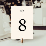 Classic Black & Ecru Monogram Wedding Table Number<br><div class="desc">Elegant wedding reception table number cards feature your table number in crisp black on a warm ivory ecru background, topped by a simple monogram in traditional serif lettering, bisected by a thin vertical line. Design repeats on reverse side. To order your table numbers, customize your design to your liking, start...</div>