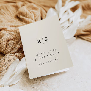 Classic Black & Ecru Monogram Wedding Thank You Card