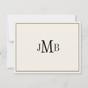 Classic Black & Ecru Monogrammed flat Thank You Card