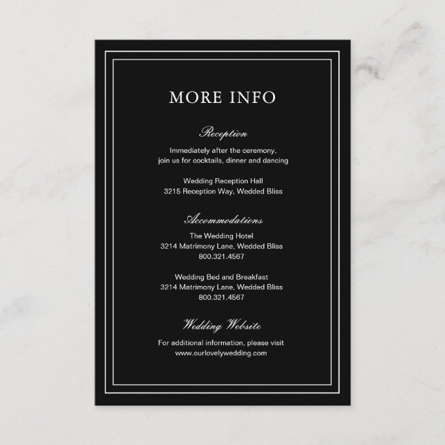 Classic Black Elegant Wedding Enclosure Card (Front)