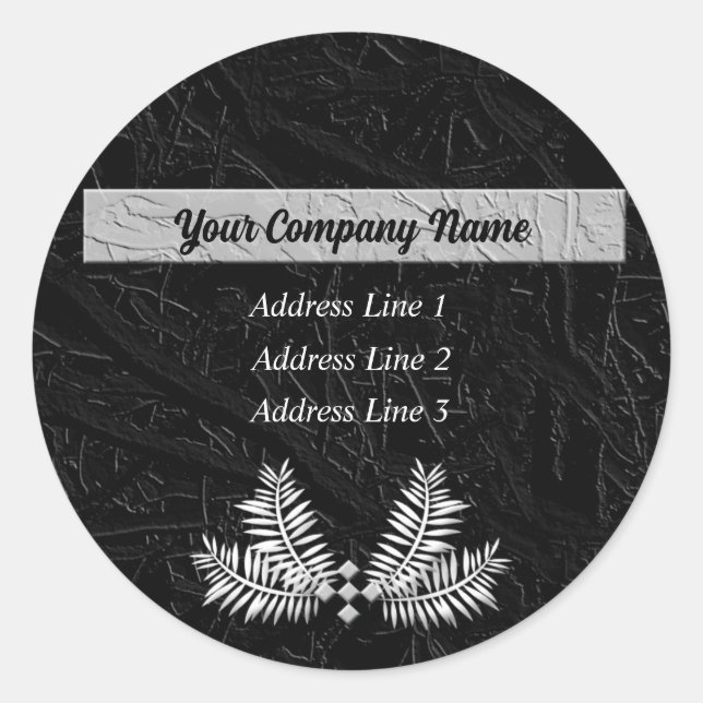 Classic Black Fern Leaves Business Address Classic Round Sticker (Front)