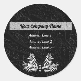 Classic Black Fern Leaves Business Address Round Sticker