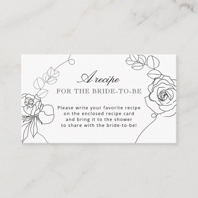 Classic Black Floral Bridal Shower Recipe Request  Enclosure Card (Front)