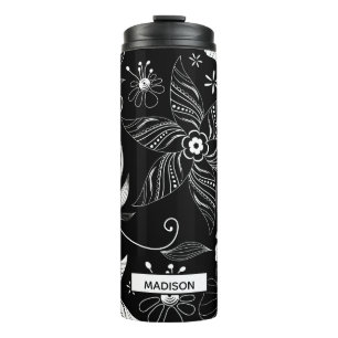 Classic Black Floral Custom Thermal Tumbler