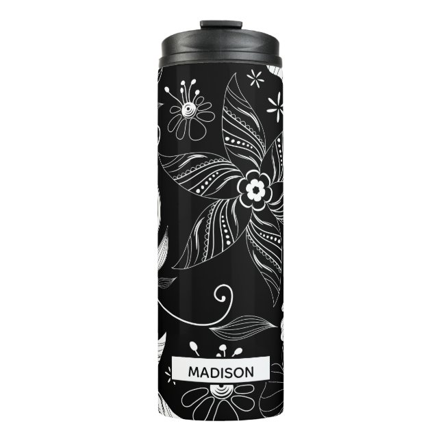 Classic Black Floral Custom Thermal Tumbler (Front)