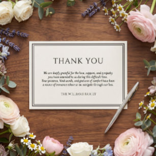 Classic Black Frame Funeral Sympathy Bereavement Thank You Card
