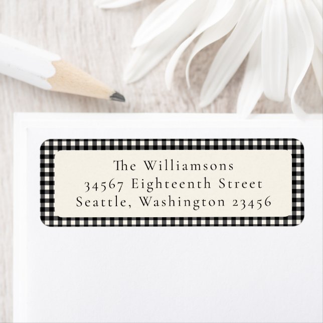 Classic Black Gingham Plaid Custom Return Address (Insitu)