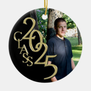 Classic Black Gold 2025 Graduate Photo Ceramic Ornament