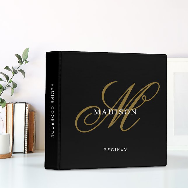 Classic Black Gold Calligraphy Recipe Monogram Binder (Creator Uploaded)