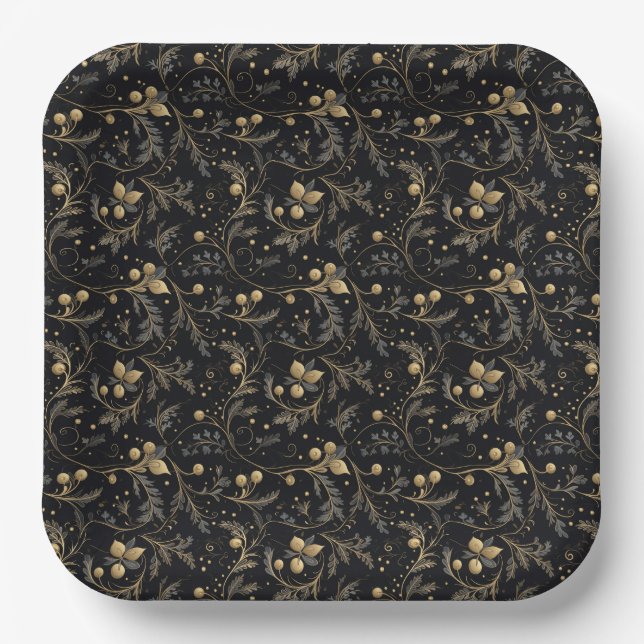Classic Black & Gold Christmas Paper Plate (Front)