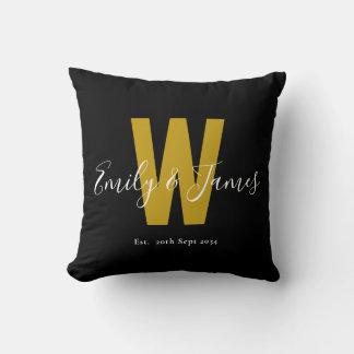 Classic Black Gold Couple Date Monogram Throw Pillow