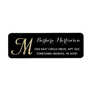 Classic Black Gold Custom  Monogram Address  Label