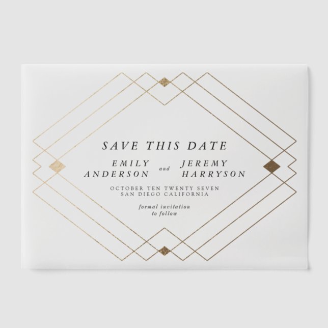 Classic Black Gold Deco Wedding Save The Date Vellum Invitations (Front)