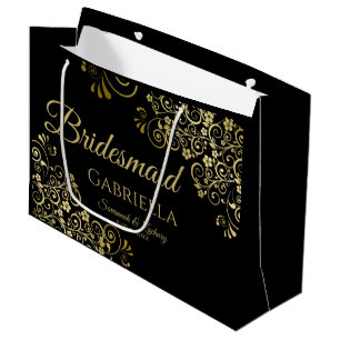 Classic Black & Gold Lace Elegant Bridesmaid Large Gift Bag