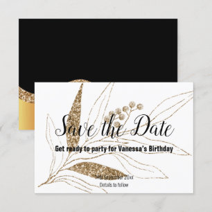 CLASSIC BLACK GOLD LEAF PRINT SAVE THE DATE RSVP CARD