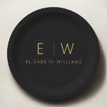Classic Black Gold Minimalist Black Monogram Paper Plate<br><div class="desc">Elevate your dining experience with our Classic Elegant Modern Minimalist Monogram Plate. Meticulously designed, this plate seamlessly blends timeless sophistication with contemporary minimalism, adding a touch of refined elegance to your table settings. Crafted with precision and attention to detail, this plate is more than just dinnerware; it's a personalized statement...</div>