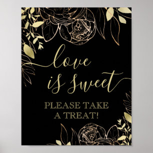 Classic Black & Gold Modern Floral Favour Table Poster