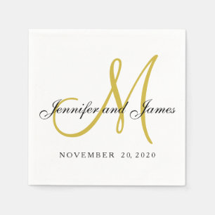 Classic Black Gold Monogram Paper Napkins