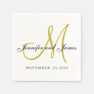 Classic Black Gold Monogram Paper Napkins