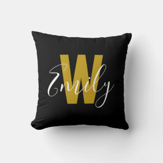 Classic Black Gold Monogram Throw Pillow