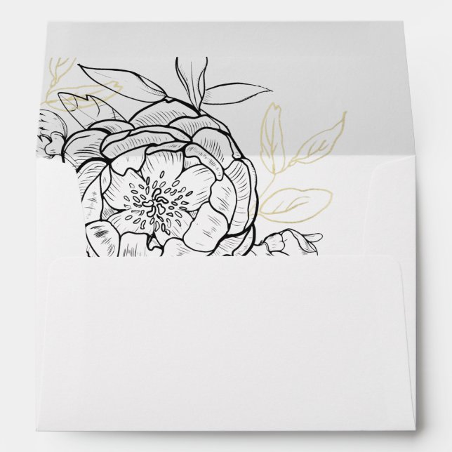 Classic Black & Gold Peony Wedding Invitation Envelope (Back (Bottom))