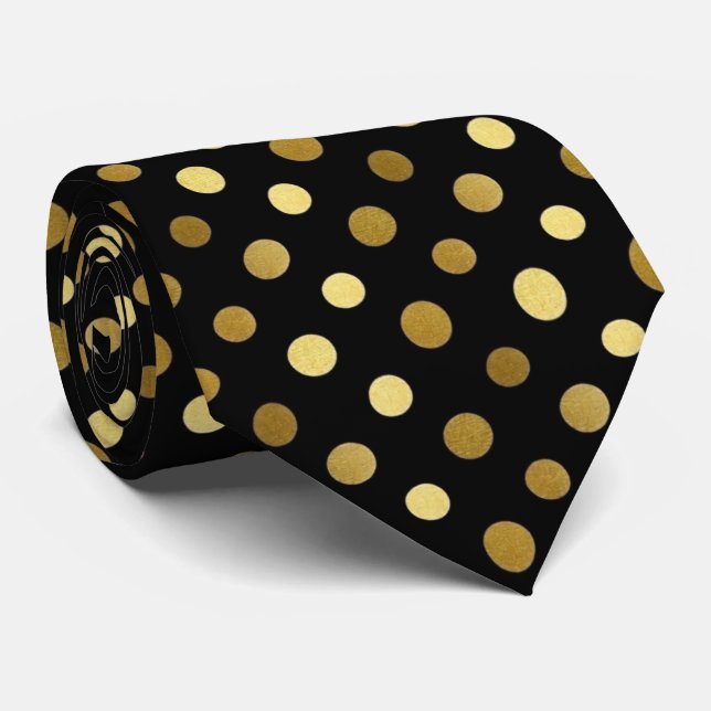 Classic Black & Gold Polka Dot Tie (Rolled)