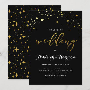 Classic Black & Gold Star Confetti Wedding Invitation