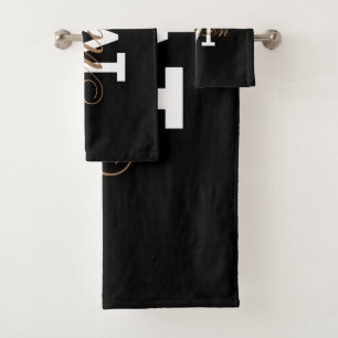Classic Black Gold Trendy Monogram Name  Bath Towel Set