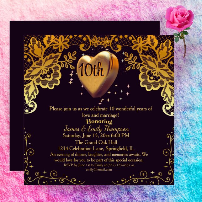 Classic Black & Gold Wedding Anniversary Party  Invitation (Creator Uploaded)