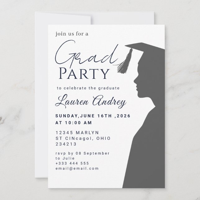 Classic Black Graduation Invitation (Front)